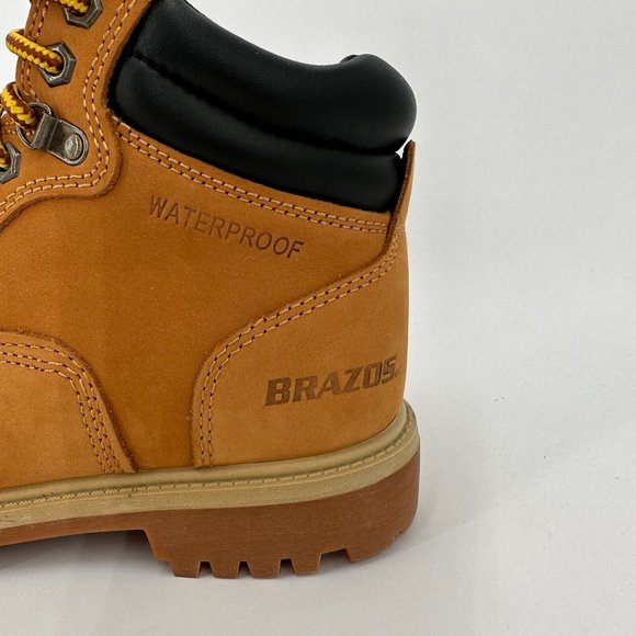 Brazos Men's Steel Toe Boots 6" Lace-up Work Shoes sz 8 Wheat Nubuck Waterproof* - Picture 2 of 7